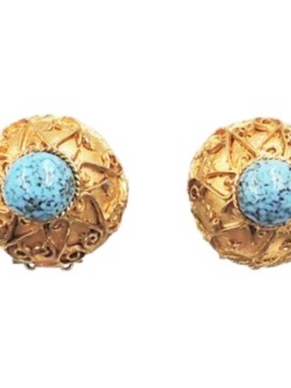 Vintage 1960s DeNicola Etruscan Revival Cabochon Faux-Turquoise Clip Earrings